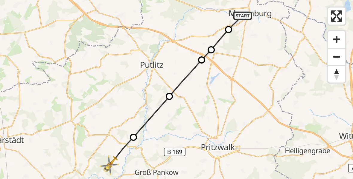 Flugroute Rettungshubschrauber Meyenburg - Groß Pankow (Prignitz), 03 Juli 2026, 07:37
