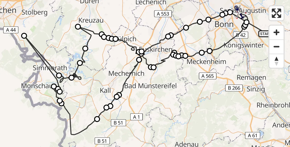Flugroute Polizeihubschrauber Königswinter - Sankt Augustin, 03 Juli 2026, 07:45