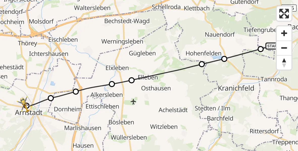 Flugroute Ambulanzhubschrauber Bad Berka - Ilm District Hospital Arnstadt-Ilmenau, 03 Juli 2026, 07:51
