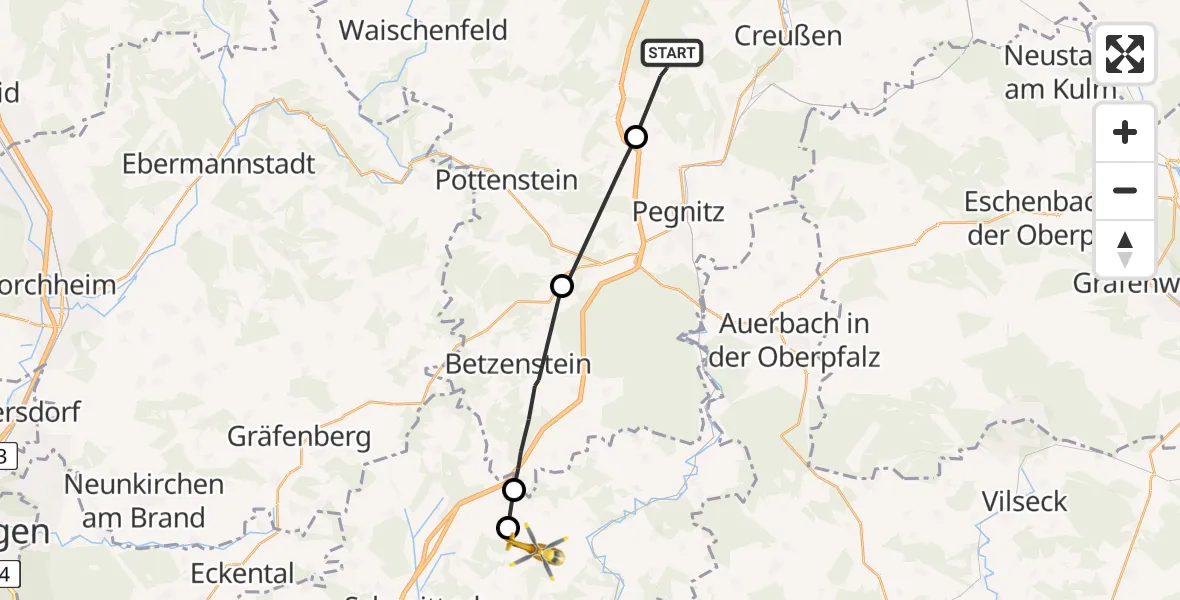 Flugroute Rettungshubschrauber Creußen - Kirchensittenbach, 03 Juli 2026, 07:59
