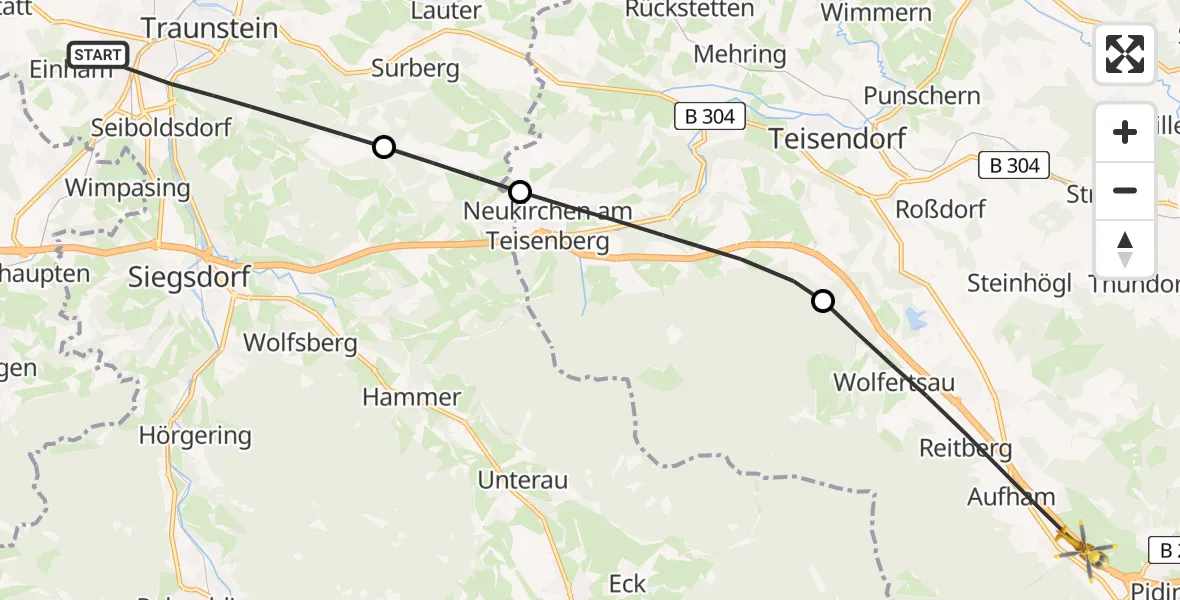 Flugroute Rettungshubschrauber Traunstein - Anger, 03 Juli 2026, 08:14