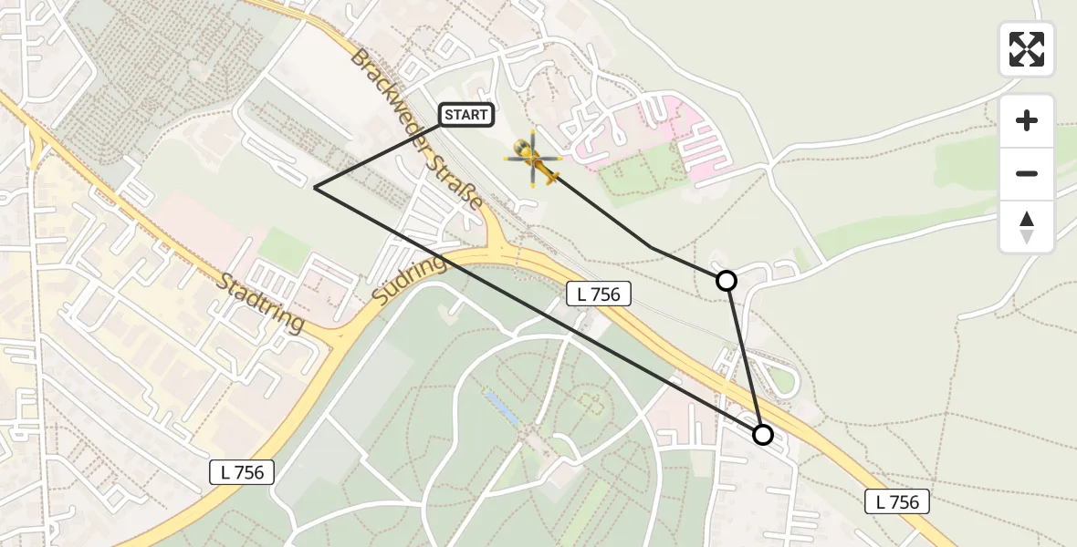 Flugroute Rettungshubschrauber Luftrettungszentrum Bielefeld - Luftrettungszentrum Bielefeld, 03 Juli 2026, 08:23