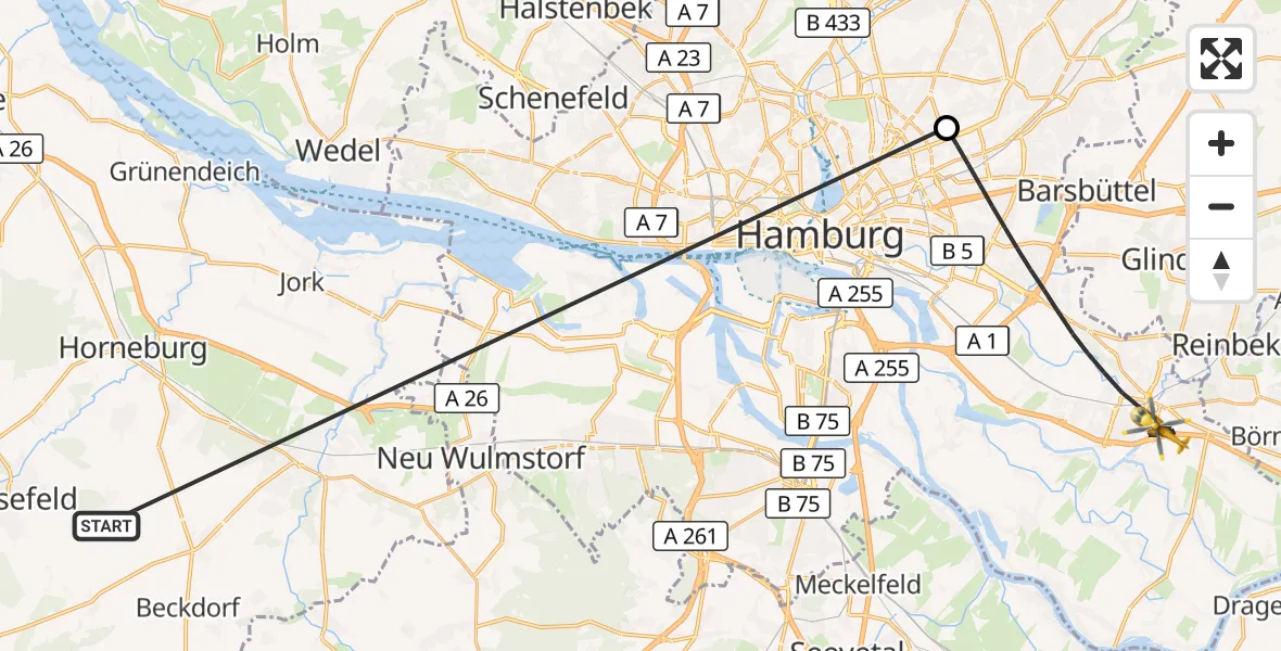 Flugroute Rettungshubschrauber Harsefeld - Hamburg, 03 Juli 2026, 08:24