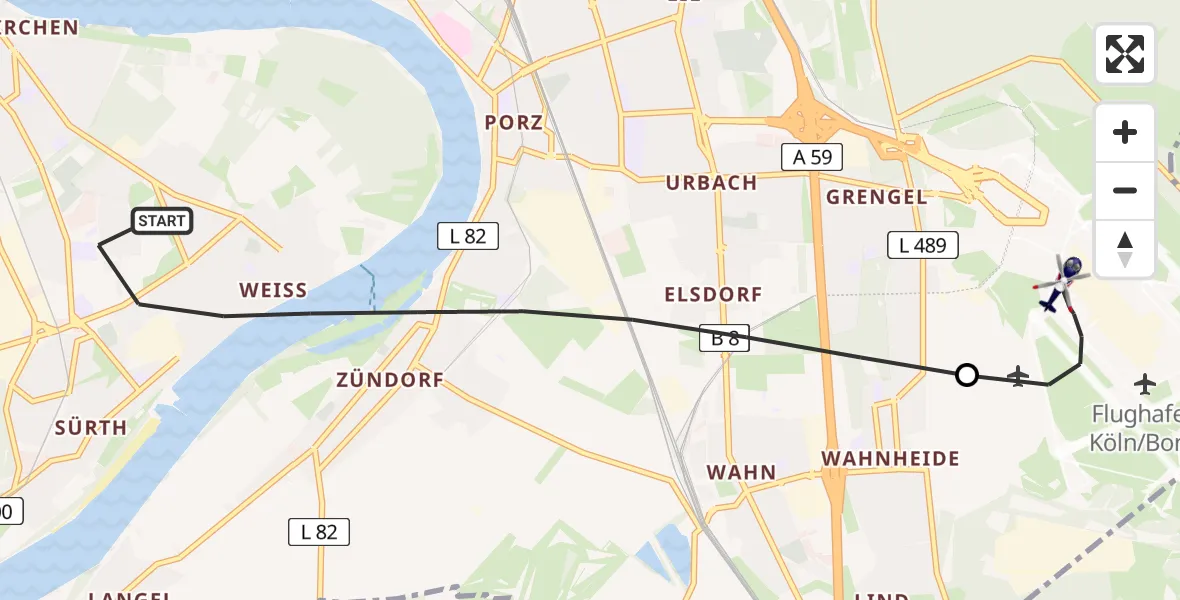 Flugroute Polizeihubschrauber Köln - Köln Bonn Flughafen, 03 Juli 2026, 08:42