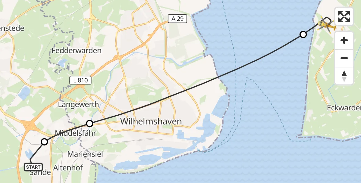 Flugroute Rettungshubschrauber Sande - Butjadingen, 03 Juli 2026, 08:43