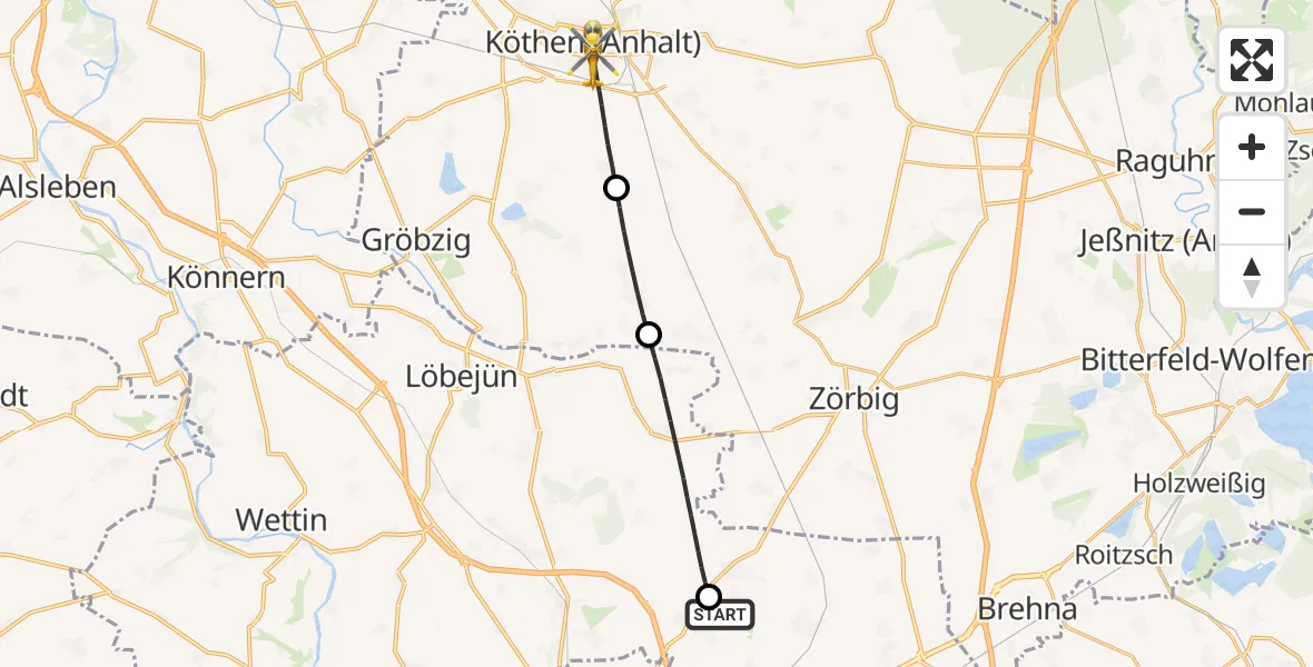 Flugroute Rettungshubschrauber Landsberg - Köthen (Anhalt), 03 Juli 2026, 08:46