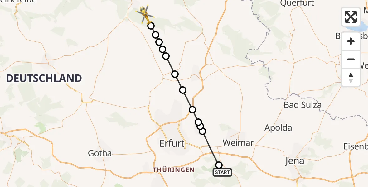 Flugroute Ambulanzhubschrauber Bad Berka - Kyffhäuserland, 03 Juli 2026, 08:46