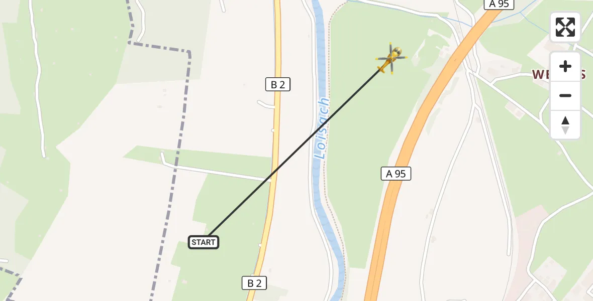 Flugroute Rettungshubschrauber Ohlstadt - Ohlstadt, 03 Juli 2026, 08:46