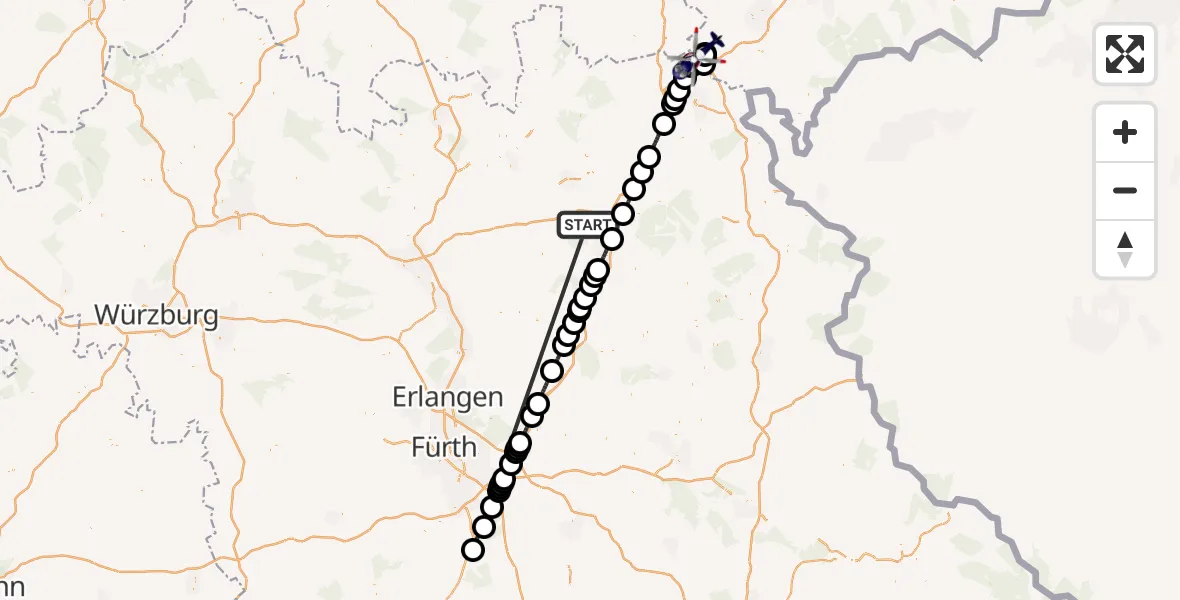Flugroute Polizeihubschrauber Neudrossenfeld - Feilitzsch, 03 Juli 2026, 08:48