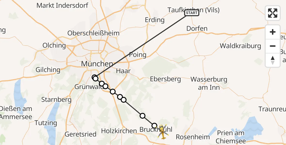 Flugroute Rettungshubschrauber Taufkirchen (Vils) - Bruckmühl, 03 Juli 2026, 08:59