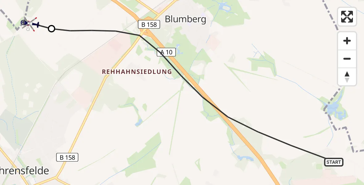 Flugroute Polizeihubschrauber Ahrensfelde - Ahrensfelde Hubschrauberlandeplatz, 03 Juli 2026, 09:16