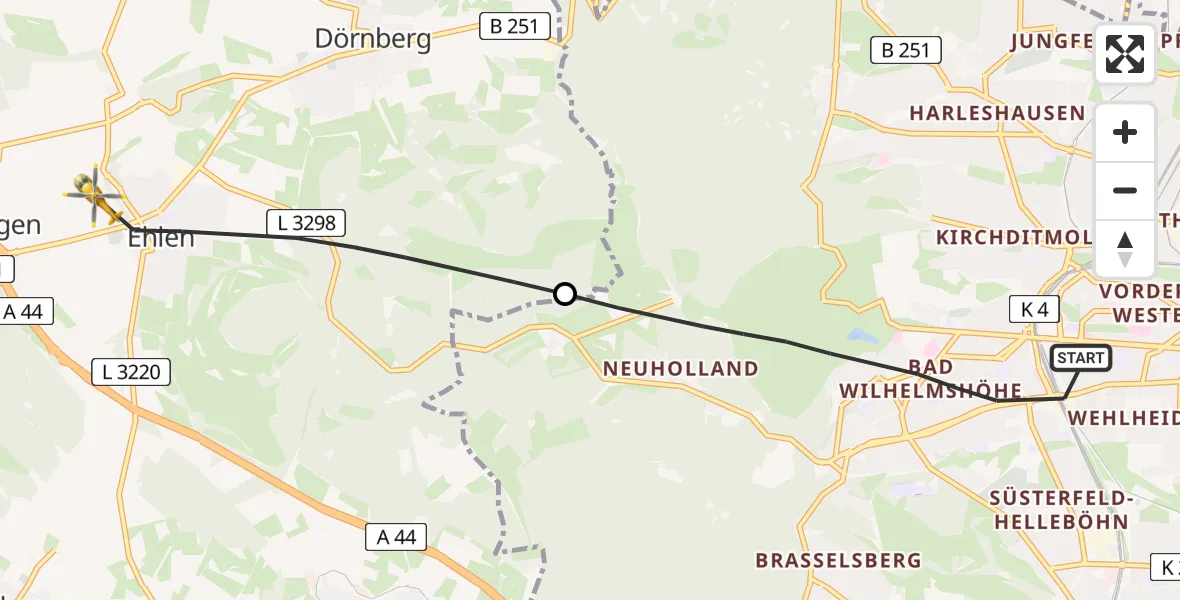 Flugroute Rettungshubschrauber Kassel - Habichtswald, 03 Juli 2026, 09:31