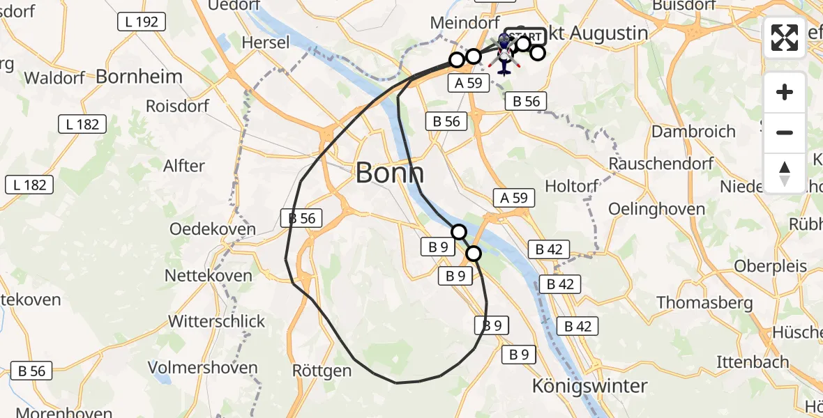 Flugroute Polizeihubschrauber Sankt Augustin - Sankt Augustin, 03 Juli 2026, 09:32