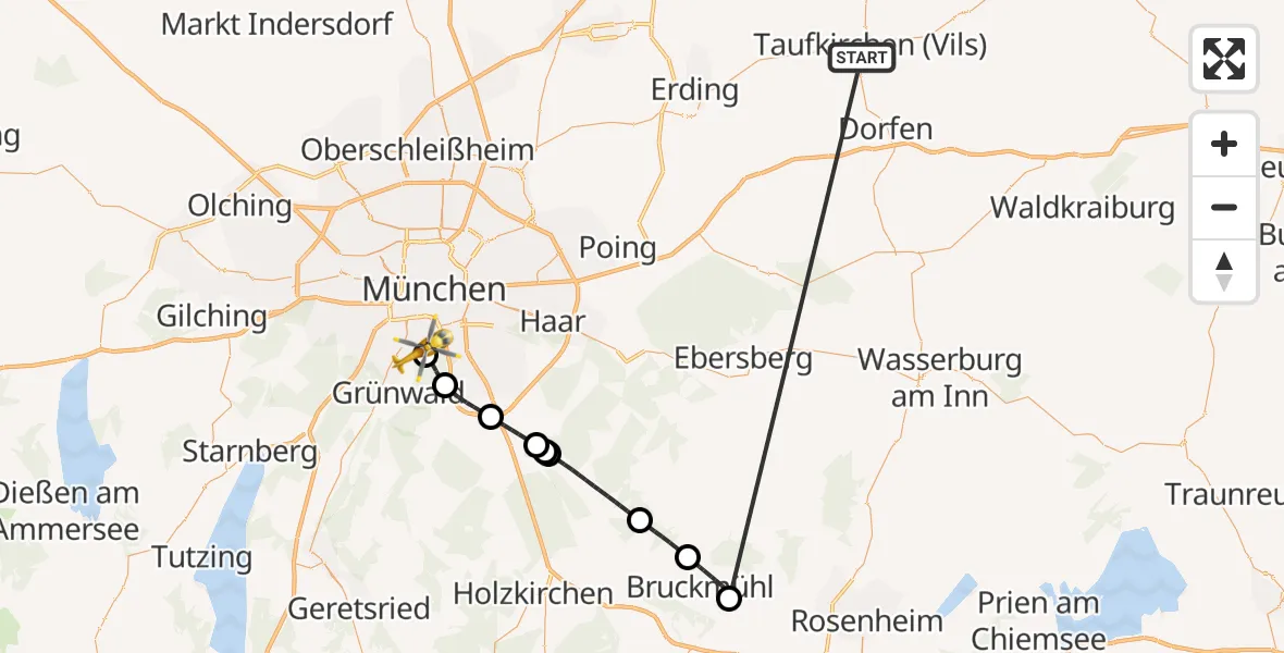 Flugroute Rettungshubschrauber Taufkirchen (Vils) - ADAC Air Rescue Center Hubschrauberlandeplatz (Christoph 1), 03 Juli 2026, 09:38