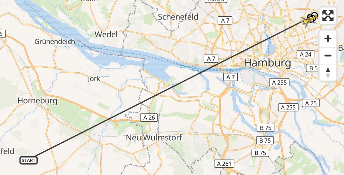 Flugroute Rettungshubschrauber Harsefeld - Hamburg Military Hospital, 03 Juli 2026, 09:40