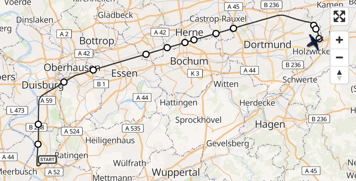Flugroute Polizeiflugzeug Düsseldorf Flughafen - Dortmund Flughafen, 03 Juli 2026, 09:41