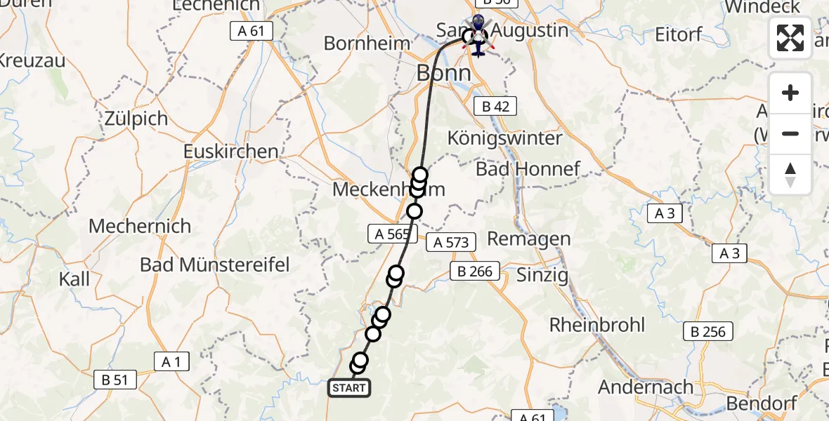 Flugroute Polizeihubschrauber Dümpelfeld - Sankt Augustin, 03 Juli 2026, 09:47