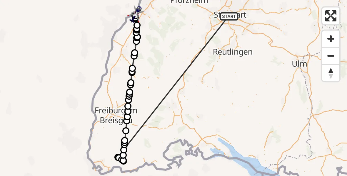 Flugroute Polizeihubschrauber Stuttgart - Karlsruhe Baden-Baden Flughafen, 03 Juli 2026, 09:48