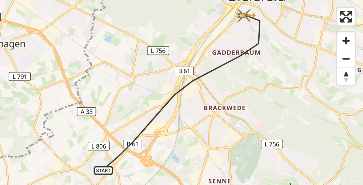 Flugroute Rettungshubschrauber Bielefeld - Bielefeld, 03 Juli 2026, 09:53