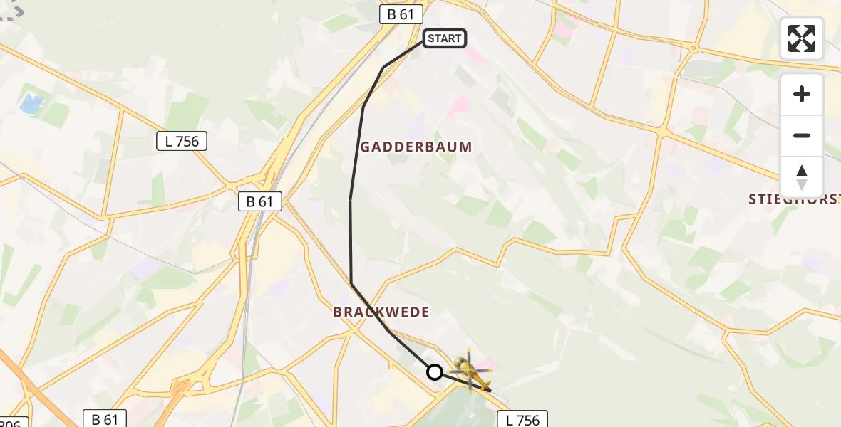 Flugroute Rettungshubschrauber Bielefeld - Luftrettungszentrum Bielefeld, 03 Juli 2026, 09:57