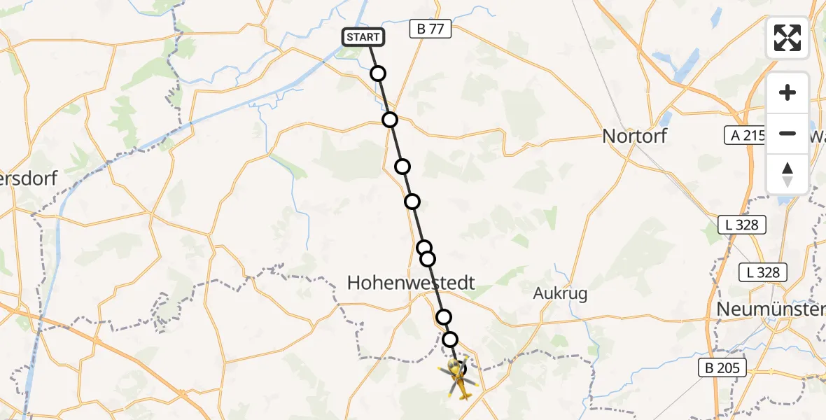 Flugroute Ambulanzhubschrauber Hörsten - Poyenberg, 03 Juli 2026, 10:09