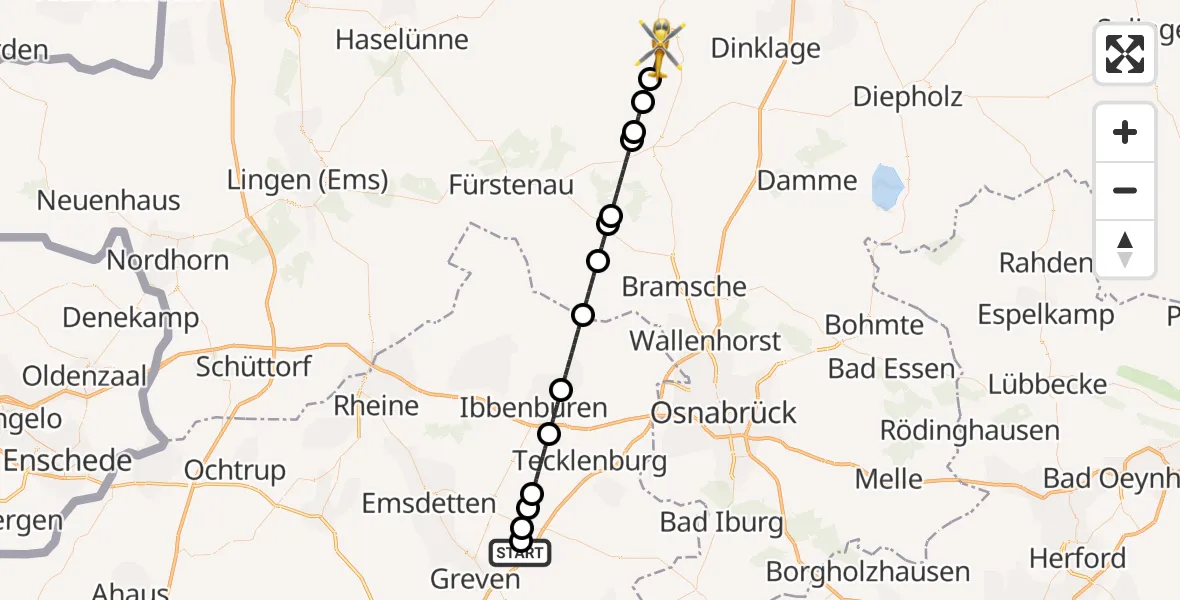 Flugroute Ambulanzhubschrauber Christoph  Westfalen-ADAC - Badbergen, 03 Juli 2026, 10:10