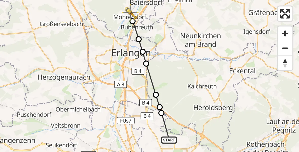 Flugroute Ambulanzhubschrauber Flughafen Nuremberg - Möhrendorf, 03 Juli 2026, 10:18