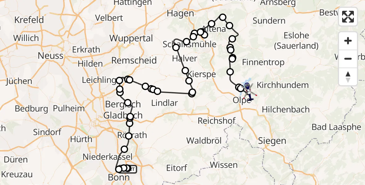 Flugroute Polizeihubschrauber Sankt Augustin - Olpe, 03 Juli 2026, 10:26