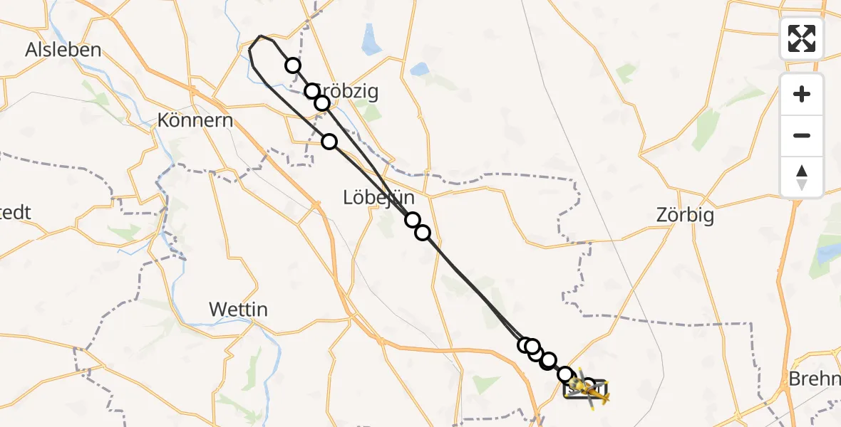 Flugroute Rettungshubschrauber Halle-Oppin Flugplatz - Halle-Oppin Flugplatz, 03 Juli 2026, 10:28