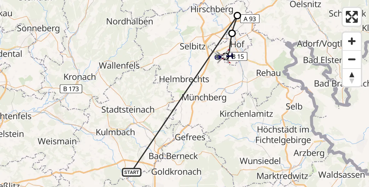 Flugroute Polizeihubschrauber Neudrossenfeld - Hof-Plauen Flughafen, 03 Juli 2026, 10:31