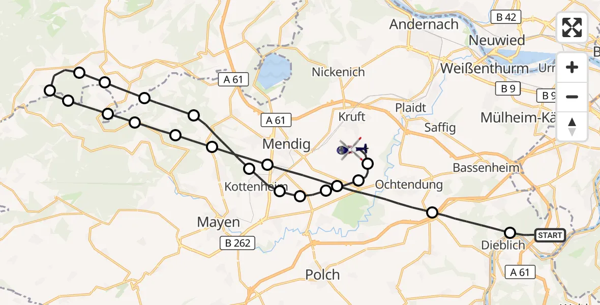 Flugroute Polizeihubschrauber Winningen - Kruft, 03 Juli 2026, 10:32