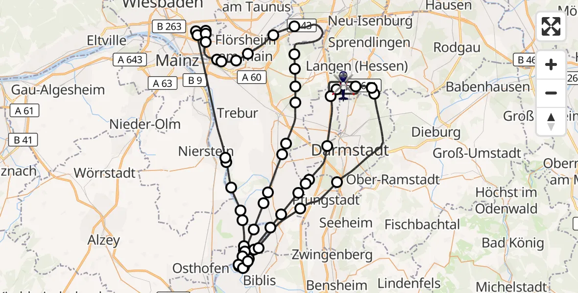 Flugroute Polizeihubschrauber Flughafen Frankfurt-Egelsbach - Flughafen Frankfurt-Egelsbach, 03 Juli 2026, 10:37