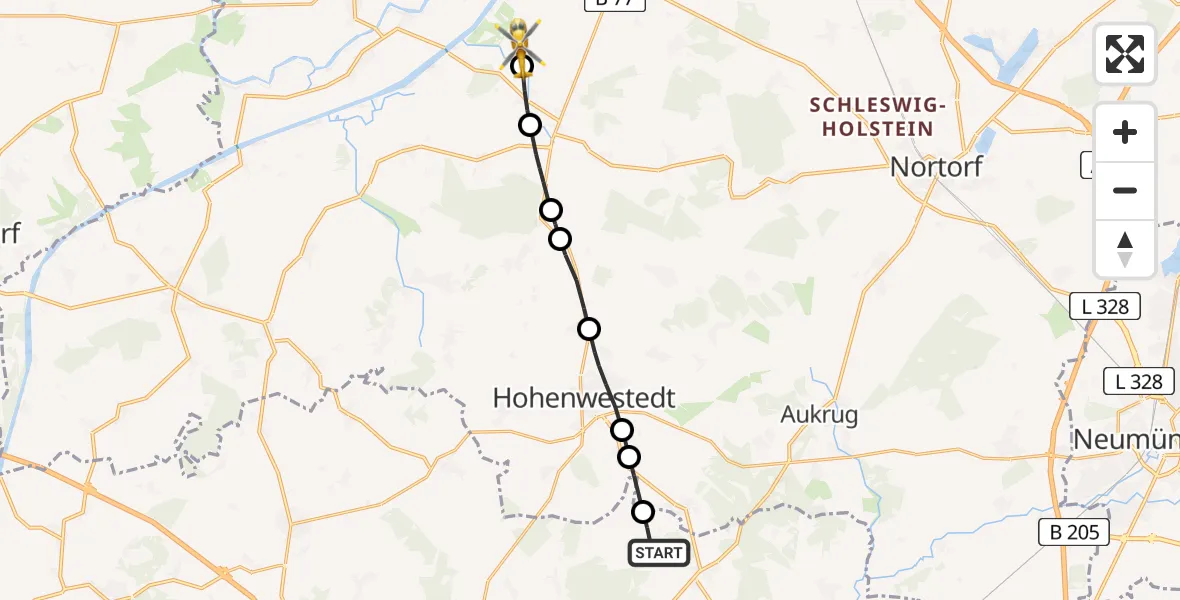 Flugroute Ambulanzhubschrauber Poyenberg - Hörsten, 03 Juli 2026, 10:47