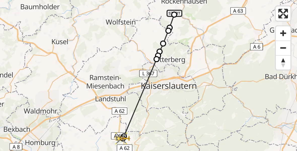 Flugroute Rettungshubschrauber Imsweiler - Hermersberg, 03 Juli 2026, 10:52