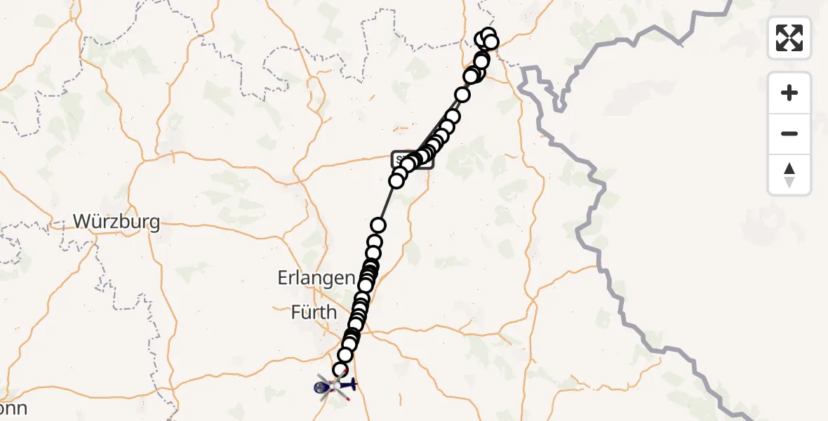 Flugroute Polizeihubschrauber Neudrossenfeld - Roth, 03 Juli 2026, 10:53