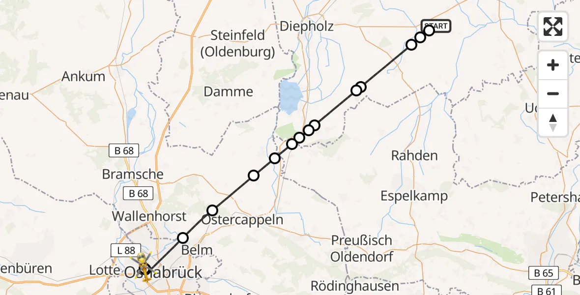 Flugroute Rettungshubschrauber Wehrbleck - Osnabrück Hospital, 03 Juli 2026, 11:02