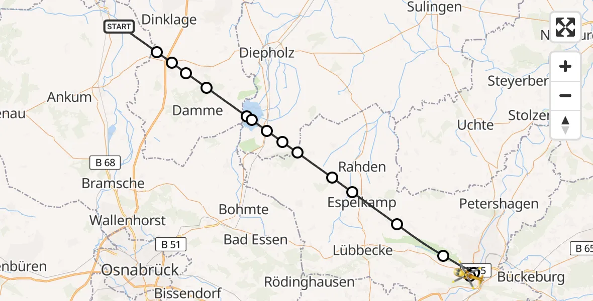 Flugroute Ambulanzhubschrauber Badbergen - Minden, 03 Juli 2026, 11:02