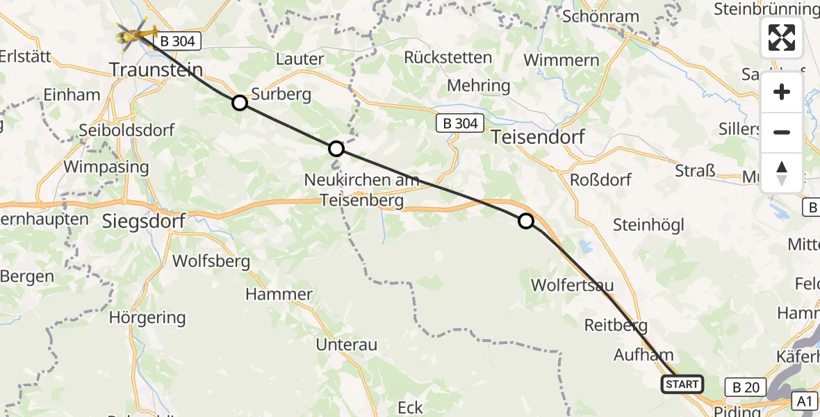 Flugroute Rettungshubschrauber Anger - Traunstein, 03 Juli 2026, 11:02