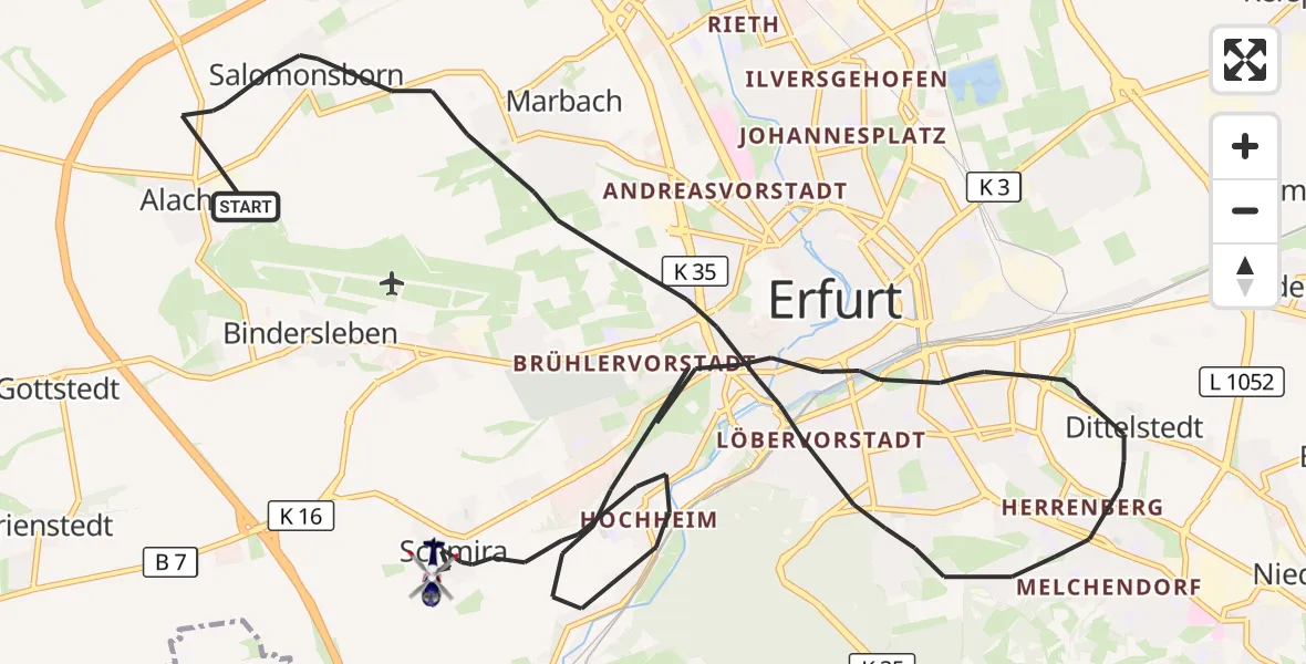 Flugroute Polizeihubschrauber Erfurt - Erfurt, 03 Juli 2026, 11:08