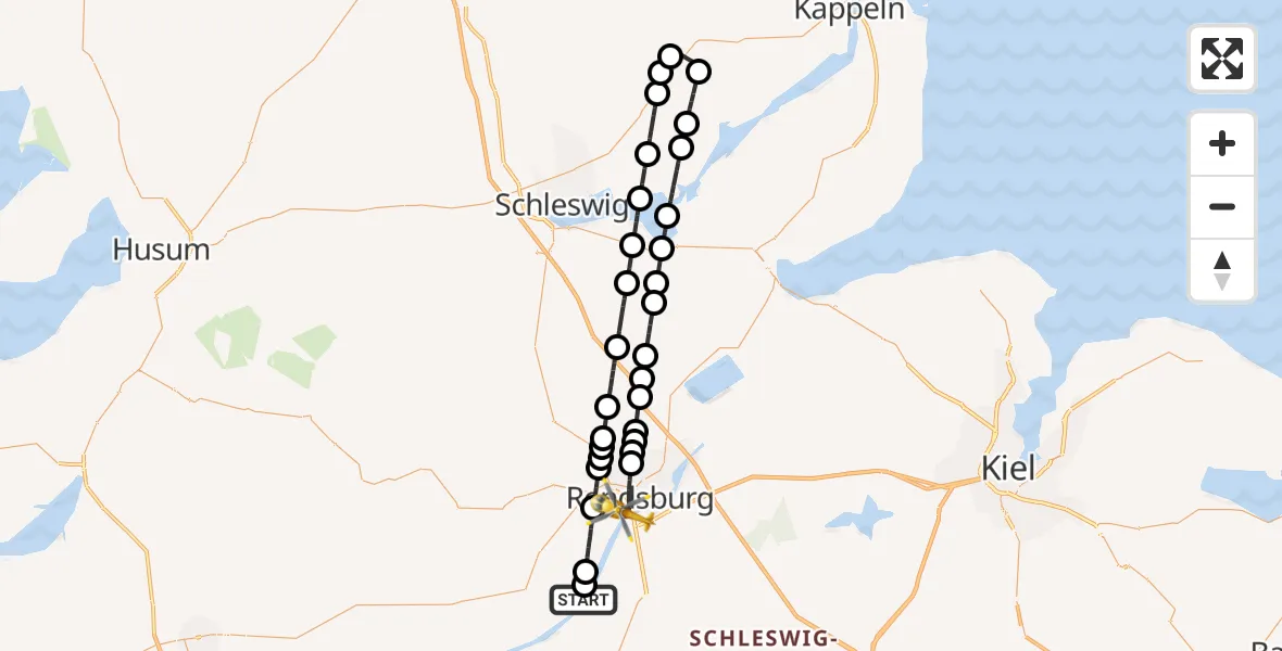 Flugroute Ambulanzhubschrauber Hörsten - Rendsburg, 03 Juli 2026, 11:09