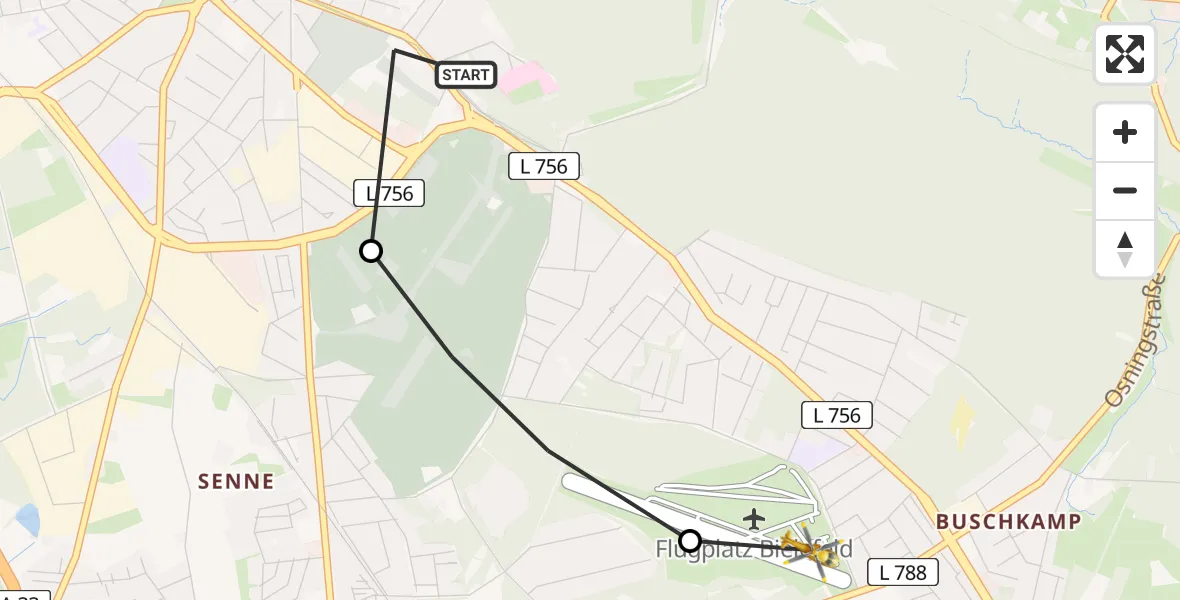 Flugroute Rettungshubschrauber Luftrettungszentrum Bielefeld - Bielefeld Flughafen, 03 Juli 2026, 11:13