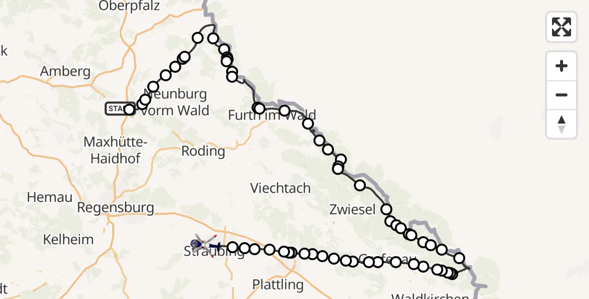 Flugroute Polizeihubschrauber Schwandorf - Straubing, 03 Juli 2026, 11:17