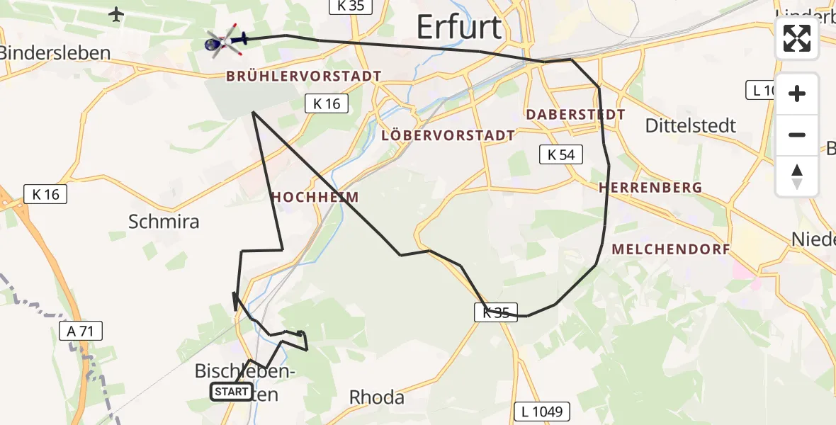 Flugroute Polizeihubschrauber Erfurt - Erfurt, 03 Juli 2026, 11:27