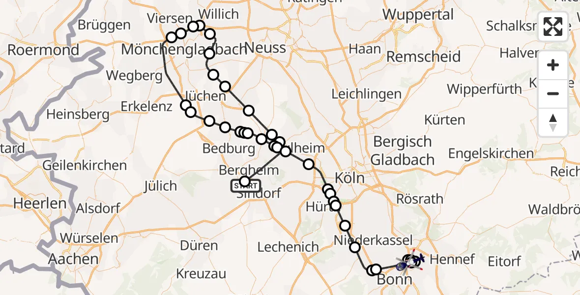 Flugroute Polizeihubschrauber Elsdorf - Sankt Augustin, 03 Juli 2026, 11:35