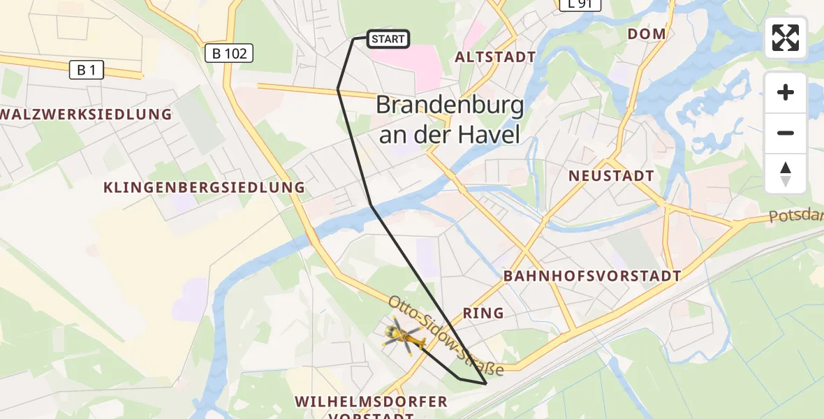 Flugroute Rettungshubschrauber Brandenburg an der Havel - Brandenburg an der Havel, 03 Juli 2026, 11:36