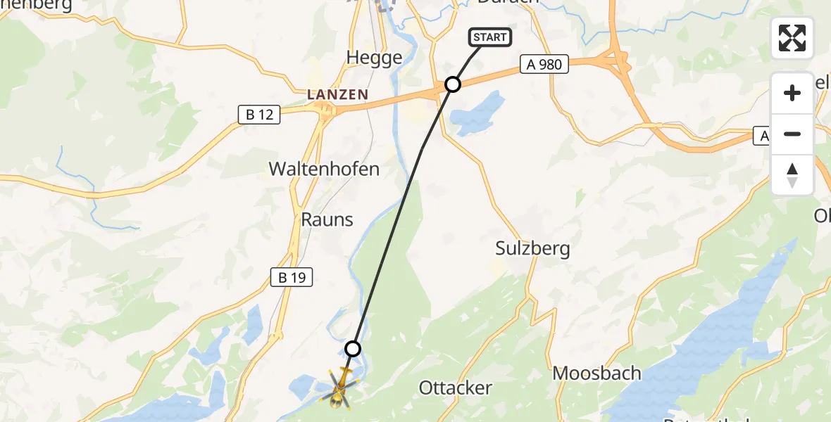 Flugroute Rettungshubschrauber Kempten-Durach Flugplatz - Waltenhofen, 03 Juli 2026, 11:46
