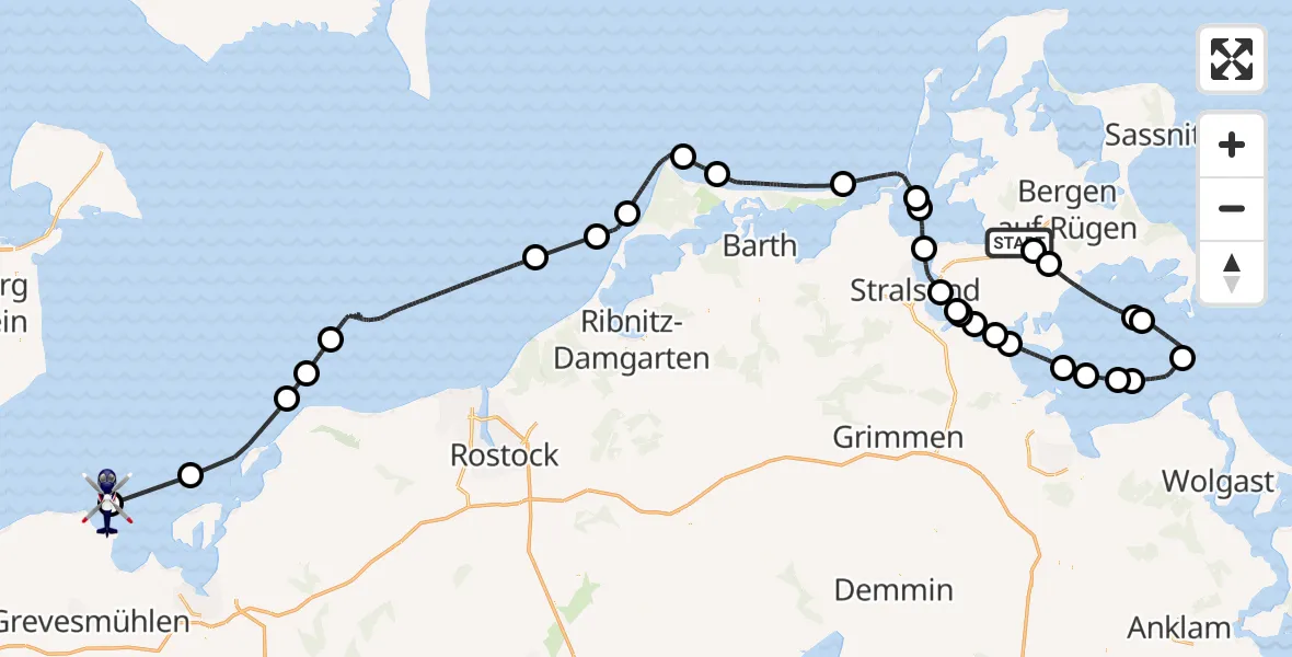 Flugroute Polizeihubschrauber Samtens - Boltenhagen, 03 Juli 2026, 11:50