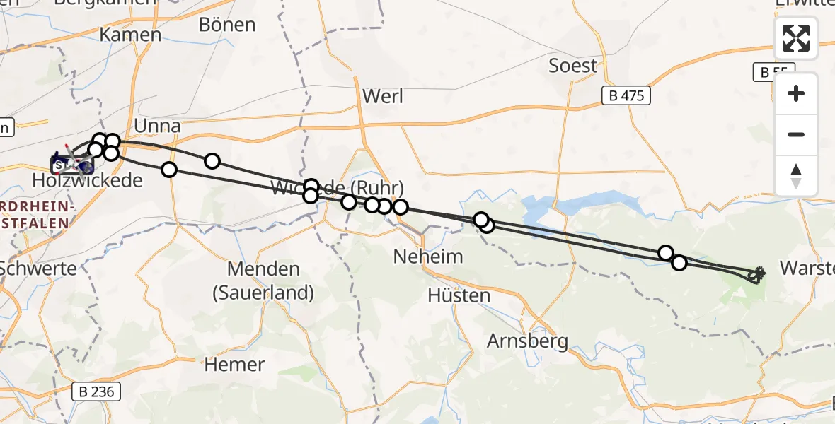 Flugroute Polizeihubschrauber Dortmund Flughafen - Dortmund Flughafen, 03 Juli 2026, 11:52