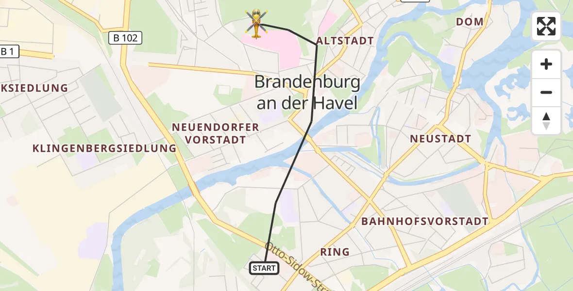 Flugroute Rettungshubschrauber Brandenburg an der Havel - Brandenburg an der Havel, 03 Juli 2026, 11:53