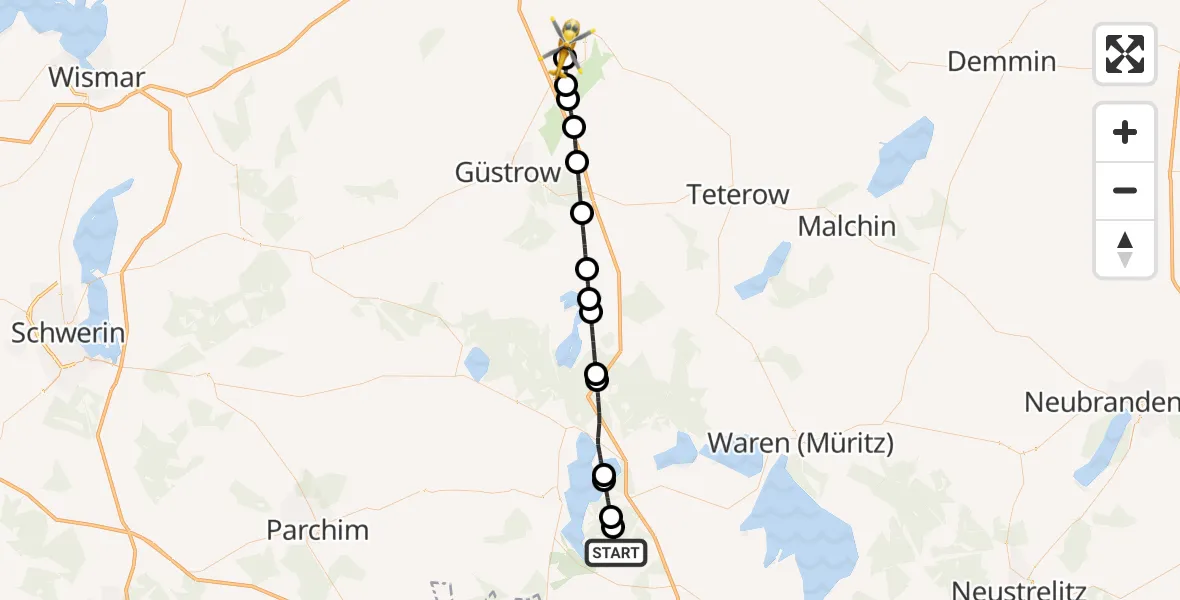 Flugroute Rettungshubschrauber Fünfseen - Flughafen Rostock-Laage, 03 Juli 2026, 11:53